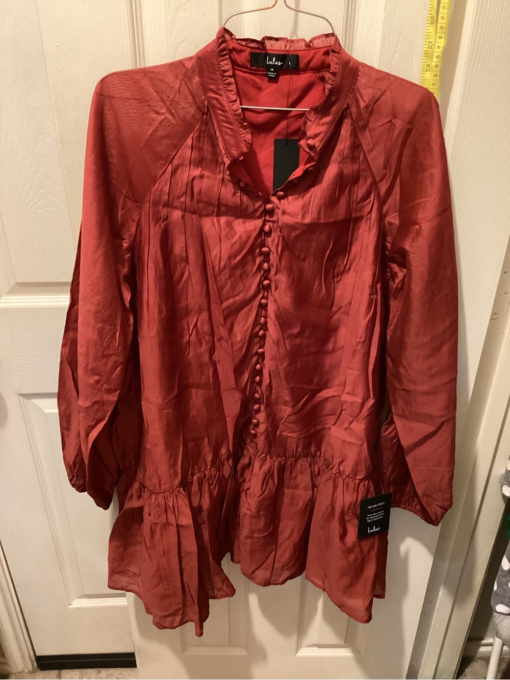 Love Tree Red Button-Front Peplum Blouse